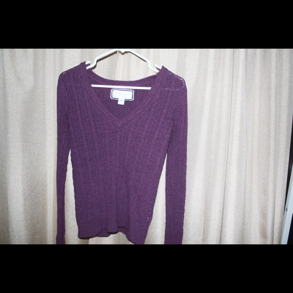Purple cable knit v-neck sweater